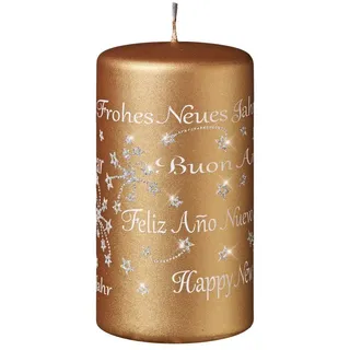 Kopschitz Kerzen Adventskerze Spruchkerze "Happy New Year" Caramel Matt 130 x Ø 70 mm, 1 Stück