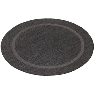 Teppium Outdoor Teppich Wetterfest 200 cm Rund Schwarz Sisal Optik - Küchenteppich Waschbar rutschfest, Wasserfest, Bordüre, Pflegeleicht - Ideal für Balkon, Terassen, Garten, Camping oder Küche