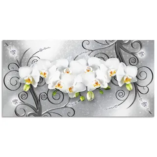 ARTland Wanddeko Wandbild Alu für Innen & Outdoor Metall Bild 100x50 cm Querformat Abstrakte Bilder Blumen Blüte Orchideen Kunst Abstrakt Weiß U1QV