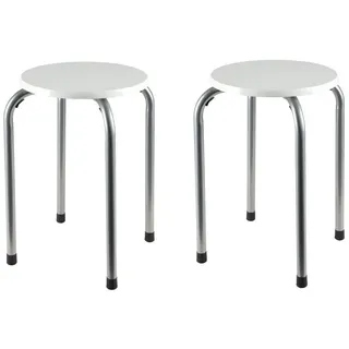 BURI Hocker Stapelhocker weiß 2er-Set Stapelstuhl Partyhocker Gästehocker weiß