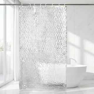 OTraki Duschvorhang 120x180cm Transparent 3D Anti-Schimmel Plastik Dusch Vorhang Eva Shower Curtain Wasserdicht Badevorhang mit 2 Gewicht Magnet Badewanne Bad Vorhang mit 12 Ringen