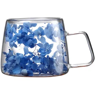 Teetasse Aus Glas Mit Getrockneten Blumen | 200ml Doppelwandige Kaffeetassen Gläsertassen Mit Griff, Glastasse Mit Trockenblumen, Geburtstag Geschenk Für Frauen Beste Freundin Lehrer Mutter Geschenk