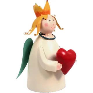 Lenzbach Zaunhocker Engel mit Herz Creme 22 cm Figur aus Blech Prinzessin Metall Deko Garten Balkon Dekofigur Königin Pfostenhocker Love Shabby