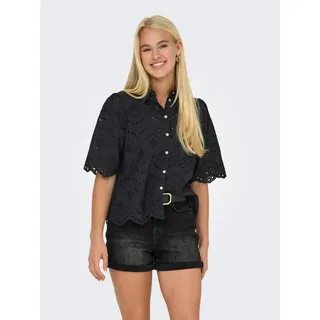ONLY Spitzenbluse ONLVALAIS S/S SHIRT WVN NOOS Baumwolle, loose fit schwarz S (36)