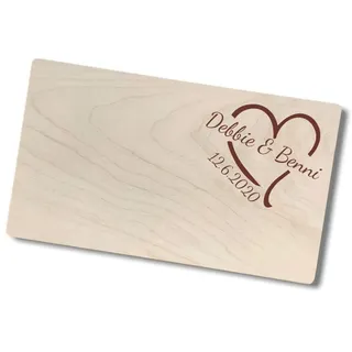 Personalisiertes Frühstücksbrettchen graviert aus Holz, 26 x 15 x 1,5cm, Vesperbrett individuelle graviert mit Motiv und Text, Valentinstag, Brettchen aus Holz für Hochzeit oder Geburtstag