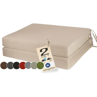 sunnypillow Stuhlkissen 2er Set Stuhlkissen mit Bändern "HAVANA" viele Farben zur Auswahl, Ecru beige 45 x 45cm