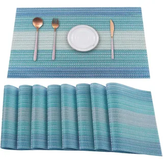 HeloHo Blaue Tischsets, Platzsets, 8 Stück, Vinyl-Tischsets, hitzebeständig, schmutzabweisend, faltbar, waschbar, abwischbar, für Küche, Esstisch, Dekoration, drinnen und draußen.