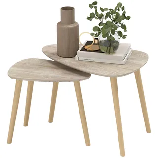 Zweiteiliges Set Aus Ineinander Schiebbaren Couchtischen Im Skandinavischen Design Mit Holzbeinen Und Holzplatten In Natürlicher Optik