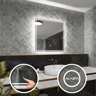 Rechteckiger LED-Spiegel 80x80 cm für Wohnzimmer, Schlafzimmer und Badezimmer - Silber