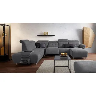 Home Affaire Wohnlandschaft HOME AFFAIRE "Manhattan U-Form", grau, B:345cm H:102cm T:247cm, Luxus Microfaser2 (90% Polyester, 10% Polyamid);Flachgewebe (100% Polyester);Luxus-Microfaser1 (100% Polyester), Sofas, Wohnlandschaft, 2 Sitze mit elektrischer Relaxfunktion, 