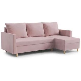AX LIVING Walston 3 Sitzer Couch mit Schlaffunktion – Ecksofa Samt 224cm Rosa - Rosa