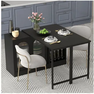 Flieks Sideboard mit 360° drehbar Tisch und verstellbarer Einlegeböden 2-in-1 (2 St., klappbare Tischplatte T40-80 cm), erweiterbarer Esstisch & Mehrzweckschrank mit Glasschiebetüren Schwarz schwarz