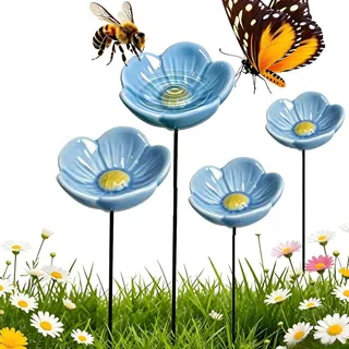 4 Stück Bienentränke Für Garten, Blütenförmige Insektentränke, Keramik Bienenbewässerungsstation, Wetterfeste Vogeltränke, Vogelbewässerer, Für Garten, Hof, Terrasse, Balkon