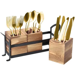 Yallmie 3-Teiliges Besteck Aufbewahrung, Besteckkorb Tisch Holz KüChenutensilienhalter Aus Bambus Organizer Stehend Holz Halterung FüR KüChenutensilien Arbeitsplatte BesteckstäNder