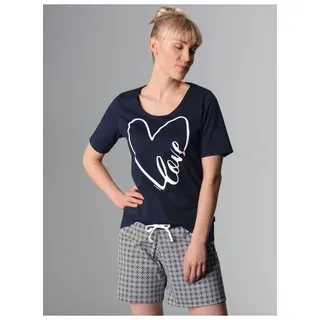 Schlafanzug TRIGEMA "TRIGEMA Kurzer mit großem Herz-Motiv" Gr. XXL, blau (navy) Damen Homewear-Sets Pyjamas