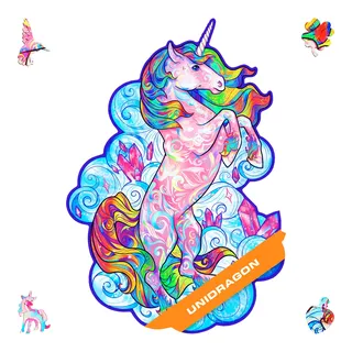 UNIDRAGON Original Holzpuzzle — Inspirierendes Einhorn, 195 Teile, Mittel 10.2 x 12.6 Zoll (26 x 32 cm) Schöne Geschenkverpackung, Einzigartige Form Erwachsene und Kinder