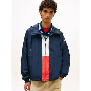 Tommy Hilfiger Windbreaker TOMMY JEANS "CHICAGO FLAG", Herren, Gr. XXL, schwarz night navy, Web, Obermaterial: 100% Polyester, unifarben, regular fit normal, Rundhals, eingesetzt elastischer Bund, Jacken Windbreaker, Regular fit mit Kapuze