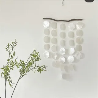Muschel Mobile, Boho Mobiles Windspiel Anhänger, Mobile für Fenster,Windspiele Weiß,Fensterschmuck Traumfänger Gartendeko,30x15cm
