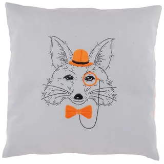 Vervaco PN-0156060 Stickkissen mit Kissenrücken, Fuchs mit Melone, Baumwolle, weiß, 40 x 40 x 0,3 cm