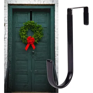 Schwarzer Kranzaufhänger – starkes Kugellager, Herbstkranz, Weihnachten, Halloween, Dekorationen, Karbonstahl, Kranz, Türhaken, 12,7 cm Höhe, Kranzaufhänger, Haustür Metall über der Tür, Einzelhaken,