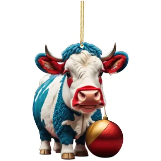 Weihnachtsdeko 2D Weihnachtskuh Anhänger Acryl Kuh Weihnachtsschmuck Lustig Weihnachtskugel Kuh Ornament Fenster Tür Auto Hängende Deko Party Weihnachten Geschenk Christbaumschmuck (A, One Size)