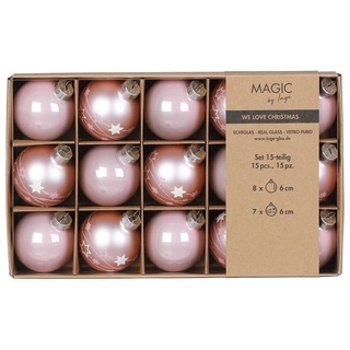 MAGIC by Inge Weihnachtsbaumkugel, Weihnachtskugeln Glas mit Motiv 6cm 15 Stück - Lovely Magnolia rosa