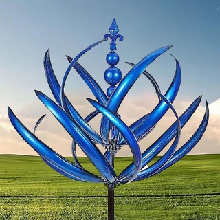 Blauer Windspinner aus Metall, Metall Windspiel Windmühle, Metall Windmühlen Garten Wind Spinner Windfänger, Metall Windrad, wetterfest Windspiel Metall, Windspiel für Garten, Gartendeko für draußen