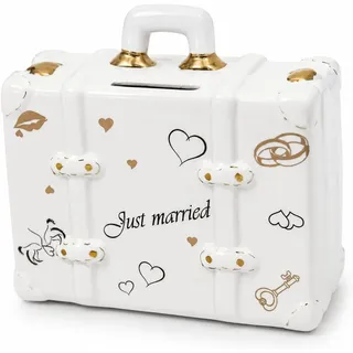 Logbuch-Verlag Dekofigur Spardose Koffer Just Married – Hochzeits-Spardose aus Keramik