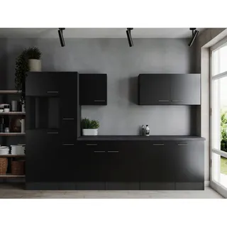 Respekta Küchenzeile Oliver 310 cm Grau/Schwarz