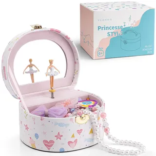 VLANDO Schmuckkästchen Mädchen,Schmuckkasten Kinder mit Drehendem Ballerina