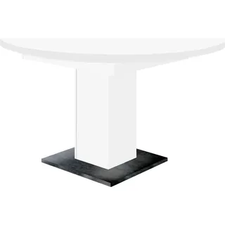 Kulissentisch >Judd< rund ausziehbar bis 144cm, weiss / schwarzstahl - 104/144x76 (D/BxH) - Weiß