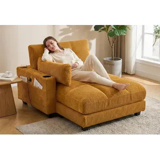 LVHOM Polsterliege Ottomane/Loungesofa/Polsterbett/Daybett/Gästebetten/Schlafsofa (USB/Typ C-Ladeanschlüssen, Seitentaschen, Getränkehalter, modularer Flexibilität Palmen Sessel, links & rechts tauschbare Armlehnen, Schlaffunktion, Platzsparend, 1-St., Multifunktional für Kleinwohnung, Homeoffice und Gästeübernachtung), Perfekt für Wohnzimmer, Schlafzimmer, Jugendzimmer, Gästezimmer gelb