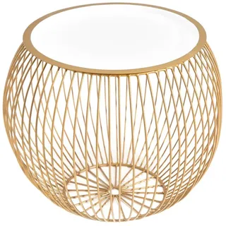 Couchtisch mit Tablett rund Ø 41 cm H: 33 cm aus Metall in Gold Weiß Sofa Tisch