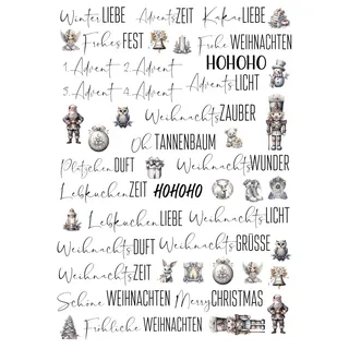 Kerzentattoos Weihnachten – 9 weihnachtliche Designs – Wasserschiebefolie A4 – für glatte Kerzen & Keramik – einfache Anwendung – DIY Deko & Geschenkidee (grau)