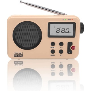 NK Radiowecker - Digitalerwecker, Radio AM/FM, Lautsprecher, Antenne und AUX, 4 AA-Batterien, Schlummerfunktion, Wecker für Schlafzimmer, Lautsprecher, Gelb