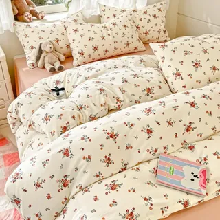 Nayoroom Bettwäsche 135x200 Beige Rot Rosen Landhausstil Style Bettbezug 2er Set Vintage Blumen Aesthetic Gewaschene Mikrofaser Renforce Bettwäsche-Sets mit Reißverschluss und Kissenbezug 40x80