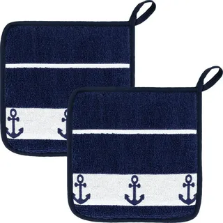 Kracht Kochschürze Topflappen "Anker" 2er-Pack, (2-tlg), Frottier Motiv blau