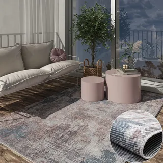 MY-RUG Outdoor Teppich 120 x 180 cm | Vorzeltteppich Campingteppich | Wetterfester, waschbarer Outdoorteppich für Balkon, Terrasse, Vorzelt | Washable Outdoor Carpet | Ishaan grau blau braun