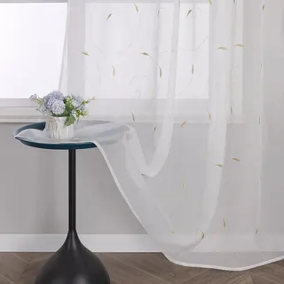 Yujiao Mao 1er-Pack Stickerei Gardine in Blätter Muster Wohnzimmer Schlafzimmer Mordern Vorhänge mit Schlaufen Transparent Gardinenschal BxH 140x145cm Sand