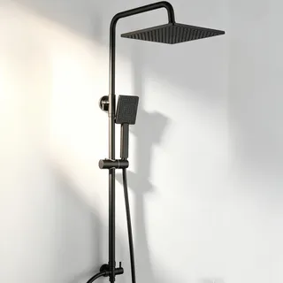 Auralum Regendusche Schwarz ohne Armatur, Duschgarnitur mit Regendusche Quadratischer Duschkopf 25cmx25cm, Duschsystem ohne Armatur Höhenverstellbar Duschstange von 74-109cm für badewanne kabine