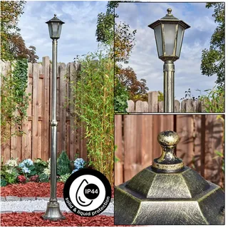hofstein Pollerleuchte Außenwegeleuchte aus Metall/Glas in Braun/Goldfarben/Milchglas/Weiß, ohne Leuchtmittel, Wegeleuchte im Vintage/Antik/Landhaus-Design, 190 cm, 1 x E27, IP44 braun
