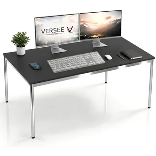 Versee Schreibtisch Schwarz, Holzwerkstoff, Rechteckig, Rundrohr, 75x75.5x150 cm Arbeitszimmer, Schreibtische, Bürotische