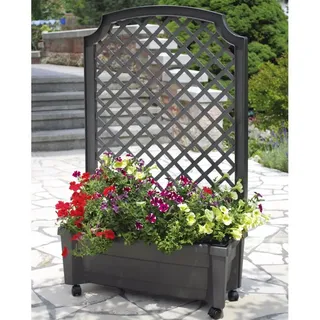 NYVI Blumenkasten Pflanzkasten NYVIGreen 79x35x134 cm 42L Bewässerungssystem & Spalier (1 St), Pflanzkübel aus wetterfestem & recyceltem Kunststoff, Steckmontage schwarz