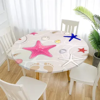 Morbuy Rund Tischdecke Elastisch, Seesternmuster Rund Tischdecken Wasserdicht Lotuseffekt Abwaschbar Abwischbar Tischtuch für Dekoration Küchentisch Garten Outdoor (Durchmesser 150cm,Hülse)