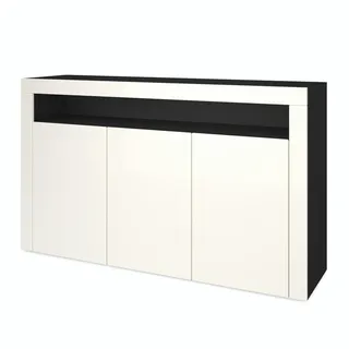 Vladon Sideboard 155 x 92 x 40 cm Schwarz matt/Creme Hochglanz/Creme Hochglanz/gelb