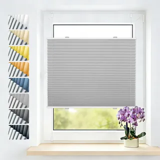 Grandekor Plissee Klemmfix ohne Bohren Verdunkelung 40x110cm(BxH) Hellgrau | Thermo Verdunklungsplissee 100% lichtundurchlässig, Sonnenschutz & Hitzeschutz, Klemmfix ohne Bohren für Fenster & Türen