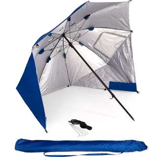 Sonnenschirm Strand Balkon Strandmuschel XXL 2IN1 Strandschirm Sonnenschutz UV-Schutz 50 - Blau