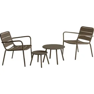 Gartenmöbel-Set aus Metall – 2 niedrige stapelbare Sessel und ausziehbare Tische – Taupe – MIRMANDE der Marke MYLIA - Taupe