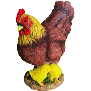 Relaxdays Gartenfigur Huhn Glucke mit Küken 24 cm Bunt