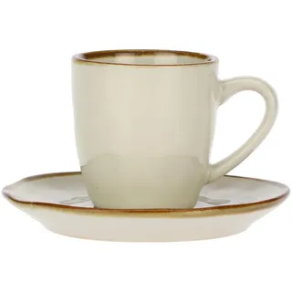 Rose & Tulpani Espressotasse Espressotasse mit Untertasse Mokkatasse Concerto AVORIO Ivory, 2-tlg., Steingut, Handgefertigt, Spülmaschinenfest, Mikrowellenfest, Backofengeeignet weiß